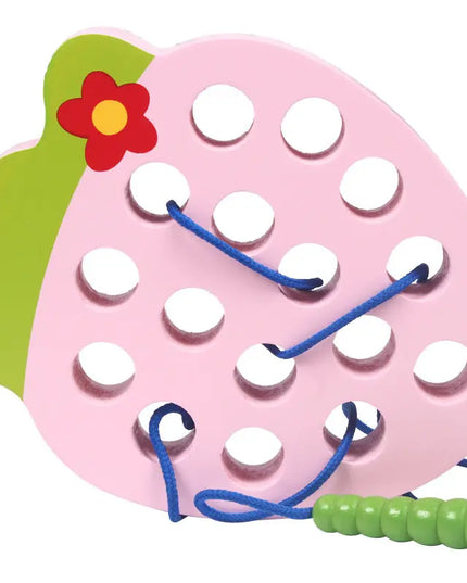 Practicing ability to thread intellectual wooden toys - Strawberry