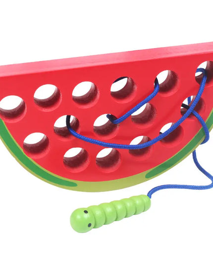Practicing ability to thread intellectual wooden toys - Watermelon