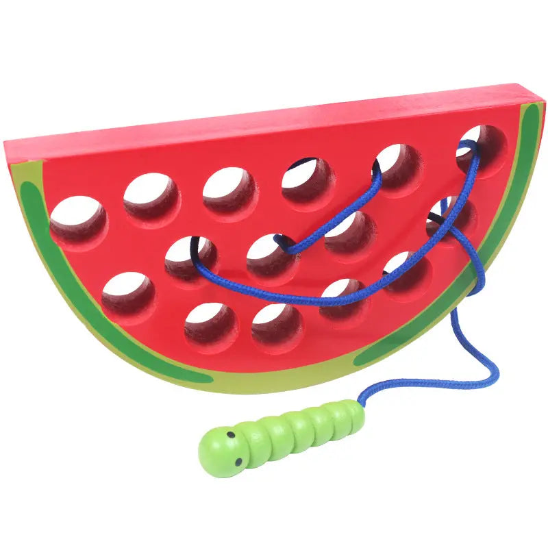 Practicing ability to thread intellectual wooden toys - Watermelon