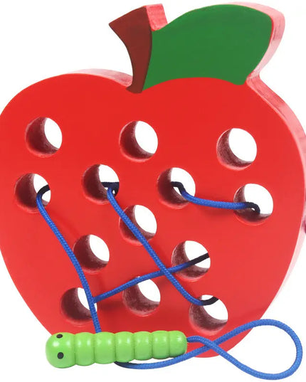 Practicing ability to thread intellectual wooden toys - Apple
