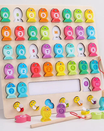 Wooden Children’s Magnetic Alphanumeric Fishing Toys - 2 in 1 Fishing