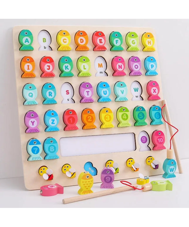 Wooden Children’s Magnetic Alphanumeric Fishing Toys - 2 in 1 Fishing