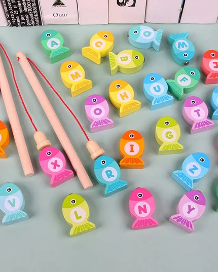 Wooden Children’s Magnetic Alphanumeric Fishing Toys - Fun Alphabet Fishing