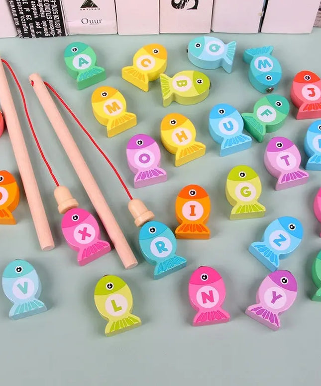Wooden Children’s Magnetic Alphanumeric Fishing Toys - Fun Alphabet Fishing