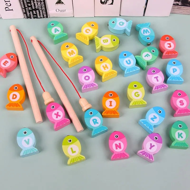 Wooden Children’s Magnetic Alphanumeric Fishing Toys - Fun Alphabet Fishing