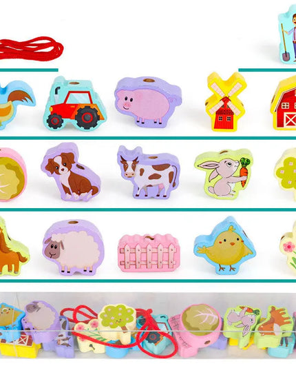 Wooden Children’s Threading Beads Toys - Farm