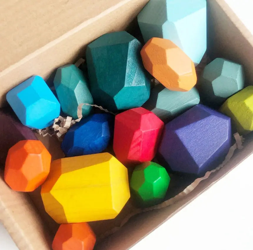 Wooden Stone Stacking Blocks Toys - Wild Flowers / 16