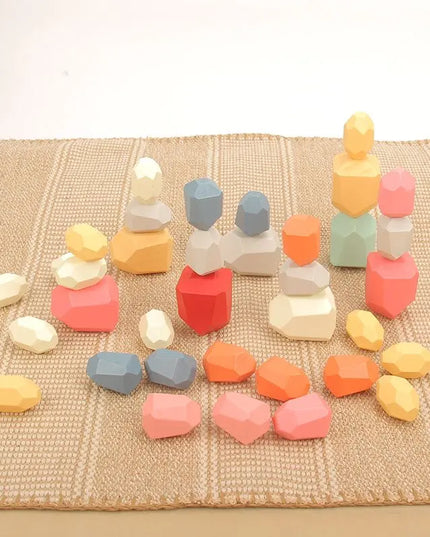 Wooden Stone Stacking Blocks Toys - Wild Flowers / 10