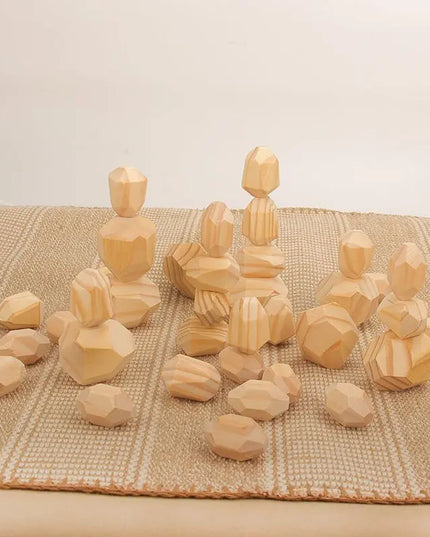 Wooden Stone Stacking Blocks Toys - Natural Wood / 10