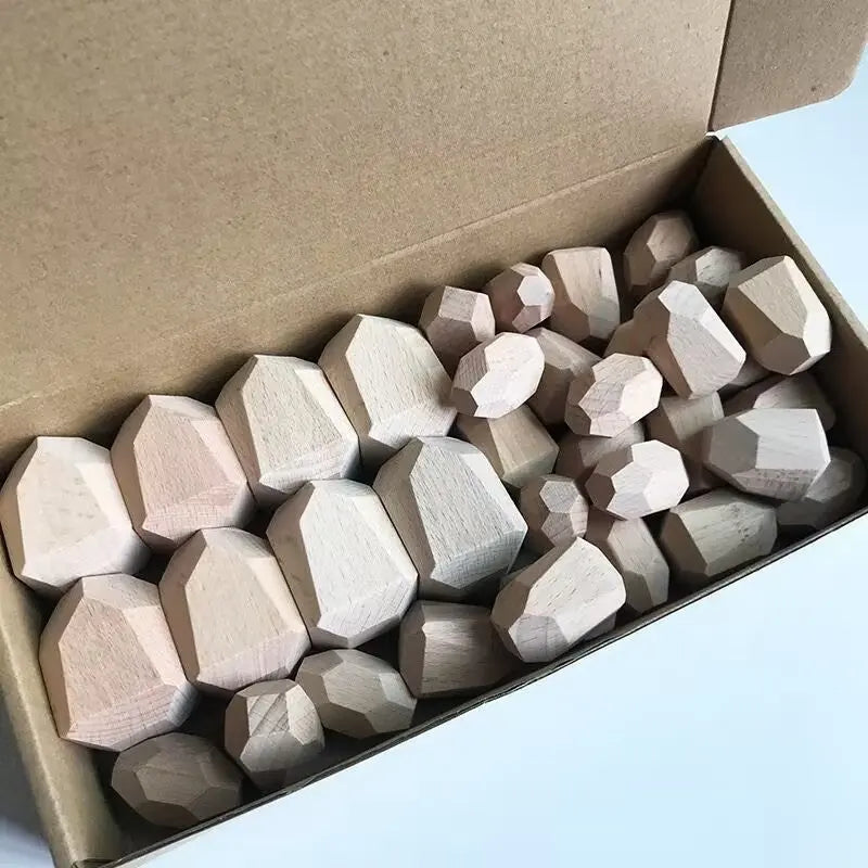 Wooden Stone Stacking Blocks Toys - Classic Timber Pine / 36