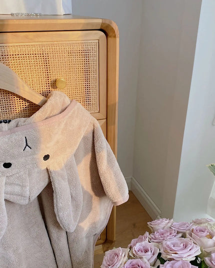 Rabbit Ears Children's Baby Infant Hooded Cloak Bath Towel Nightgown Bathrobe Bells toys