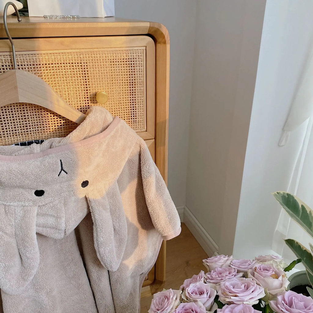Rabbit Ears Children's Baby Infant Hooded Cloak Bath Towel Nightgown Bathrobe Bells toys