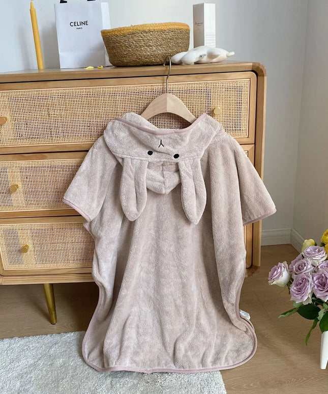 Rabbit Ears Children's Baby Infant Hooded Cloak Bath Towel Nightgown Bathrobe Bells toys