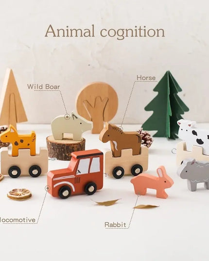 Children’s Wooden Farm Animal Train Baby Enlightenment Stacking Cognitive Toys Educational Toys Birthday Train - Farm