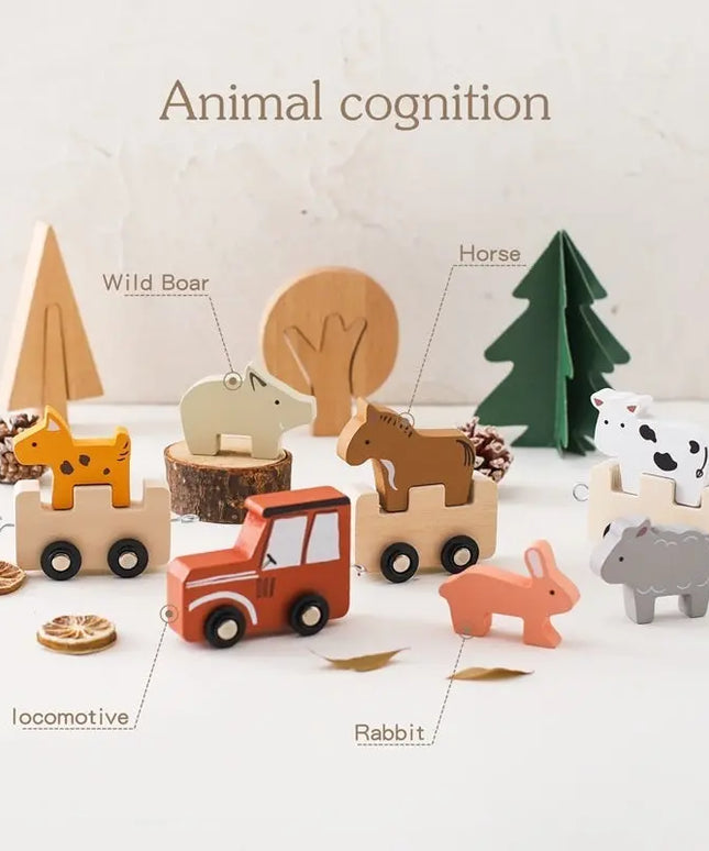 Children’s Wooden Farm Animal Train Baby Enlightenment Stacking Cognitive Toys Educational Toys Birthday Train - Farm