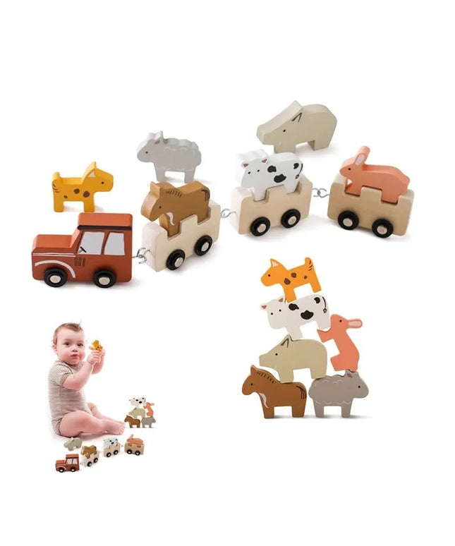 Children’s Wooden Farm Animal Train Baby Enlightenment Stacking Cognitive Toys Educational Toys Birthday Train - Farm